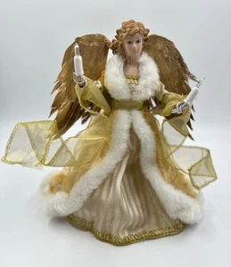 Kurt Adler Engel Baumspitze: 12" Gold, goldene Flügel, weißes Fell, NEU - Bild 1 von 14