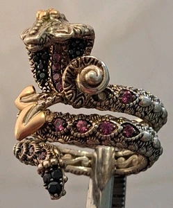 Anillo Barbara Bixby Cobra Plata Esterlina Oro 18K Cobra Serpiente Rosa Granate Talla 9 - Imagen 1 de 14