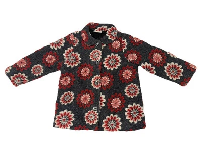 Girls Gray Pink Floral Jacket Hanna Anderson Size 4 Wool Blend Button Front - Image 1 of 4