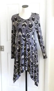 Vestido Gudrun Sjoden Micromodal Jersey Negro Gris Arte Popular Pluma Asym Cuello en V S - Imagen 1 de 13