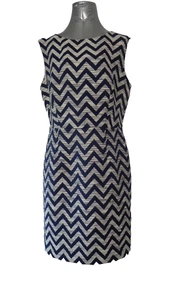 The Limited Navy Chevron Waven Sleeveless Cotton Sheath Dress Full Lined Size 14 - Picture 1 of 7
