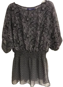 Miley Cyrus Max Azria Gray Purple Sheer Paisley Peplum Blouse Size XL NEW Tunic - Picture 1 of 11