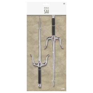 Ninja Sai Silver w/Black Handle Toy Prop Fancy Dress Halloween Costume Accessory - Picture 1 of 1
