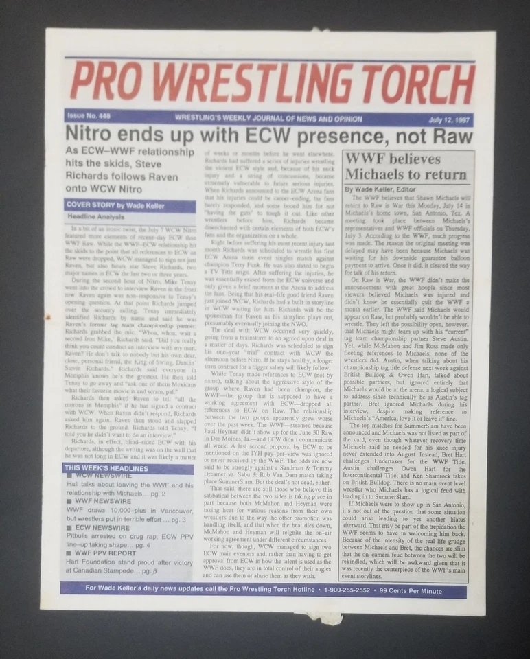 Pro Wrestling Torch ISSUE #448 July 12, 1997 WWF WCW ECW RAW NITRO NWO DX WWE - Image 1 of 4