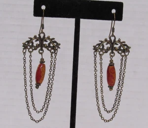 Vintage Pierced Dangle Chandelier Earrings Boho Chic Whimsical Fairycore Vamp - Picture 1 of 10