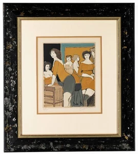 David Schneuer, "DAMENRUNDE" LITHOGRAFIE, TOP RAHMUNG - Bild 1 von 4