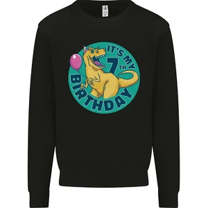 7th Birthday Dinosaur T-Rex 7 Year Old Kids Sweatshirt Jumper - Picture 1 of 97