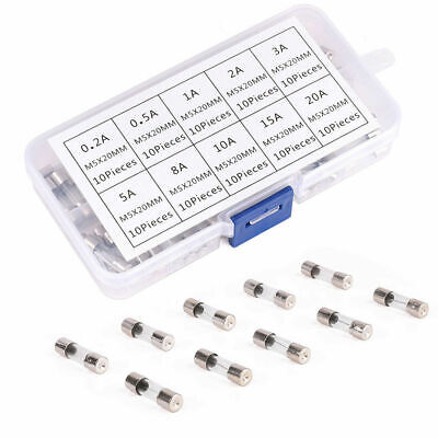 100Pcs Quick Blow Electrical Glass Fuses Fast-Blow Acting Assorted Kit 5x20mm UK • 4.75£