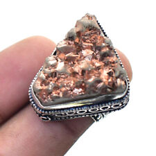 Golden Titanium Drusy Gemstone Handmade Ethnic Vintage Ring Jewelry 6" SR 1393