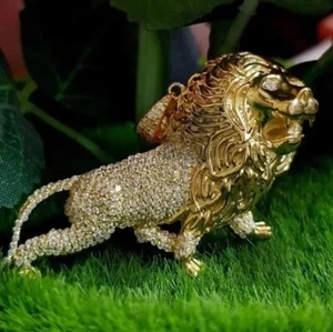 3Ct Round Cut Lab-Created Diamon Lion Charm Men's Pendant 14k Yellow Gold Plated - Picture 1 of 3