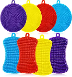 8 Pieces Silicone Sponge Silicone Scrubber Dish Brush Cleaning Sponges Circular - Picture 1 of 7