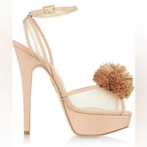 Sandalias Charlotte Olympia/Pomelina Crepe De Chine Plataforma Pom Pom 38 8 - Imagen 1 de 8