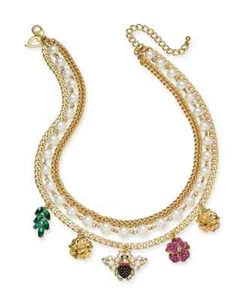 Thalia Sodi Gold-Tone Crystal & Imitation Pearl Bee Multi-Charm Layered Necklace - Picture 1 of 2