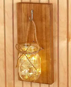 Tarro de pared rústico antiguo de moda albañil aplique de madera en dificultades luces LED decoración de pared - Imagen 1 de 1
