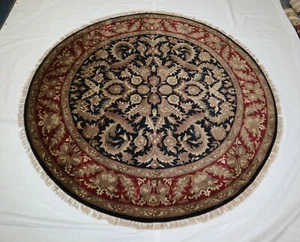 8'0" x 8'0" ft. Indo Jaipur Hand Knotted Wool Round Rug, Traditional Round Rug - Picture 1 of 5