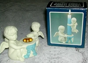 Neu im Karton Sammlerstück Porzellan Biskuit Junge Engel Cherubs Kerze Kletterer verwendet 6" Kegel - Bild 1 von 7