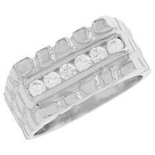 10k or 14k Solid White Gold Nugget Six 6 Stone CZ Fancy Mens Ring 