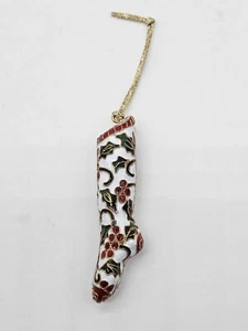 Vintage Cloisonné Gold Emaille viktorianischer Strumpf Ornament Weihnachtsstern Stechpalme & Beeren - Bild 1 von 3