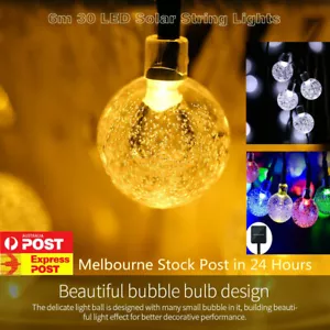 6m 30 LED Solar Powered Garden Party Fairy String Crystal Ball Outdoor Lights - Picture 1 of 13