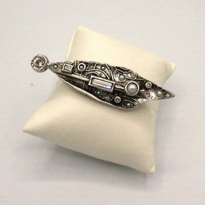Patricia Locke Brooch Swarovski Crystal & Faux Pearl Pin Silver Plated - Picture 1 of 4