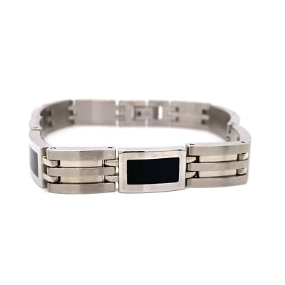 ¡Pulsera de eslabones de acero inoxidable y esmalte negro para hombre de 8 3/4"! 3 Foto 1 de 4