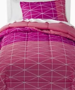 Geometric Twin XL Bed in Bag Pink Comforter Set Sheets Sham 5 Pc - Picture 1 of 1
