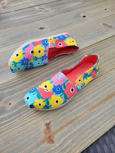 Uniche Toms scarpe slip on floreali tela piatta donna taglia 9,5, multicolore floreale - Foto 1 di 7