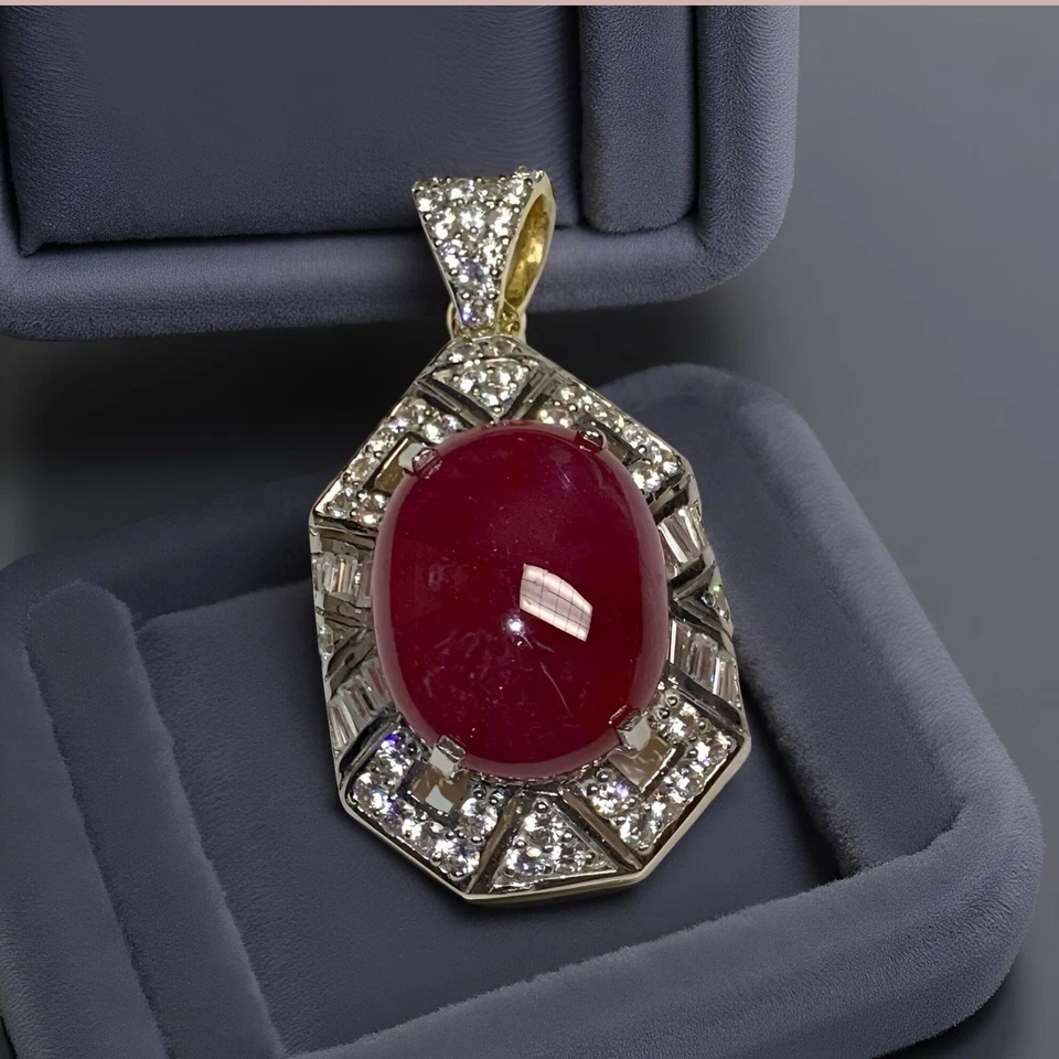 Pendant Mozambique Ruby Natural Heated Gemstone White Zircon 925 Sterling Silver - Image 1 of 4