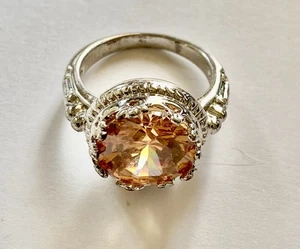 Anillo grande solitario de oro redondo de 1/2" de circón cúbico, montura de plata elevada, talla 7 - Imagen 1 de 11
