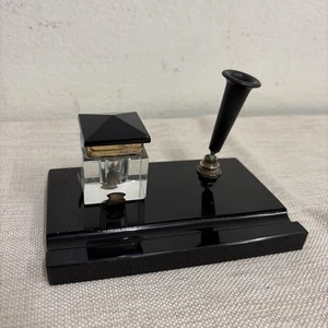 VINTAGE ART DECO DESK PEN AND INKWELL STAND - Picture 1 of 11