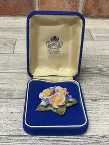 VTG Aynsley England Blue Floral Fine English Bone China Signed Pin Brooch in Box - Picture 1 of 5