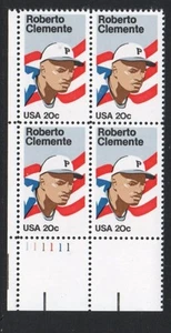 ALLY'S US Plate Block Scott #2097 20c Roberto Clemente [4] MNH F/VF [STK] - Picture 1 of 1