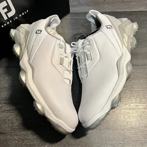 Scarpe da golf Footjoy FJ Tour Alpha bianche impermeabili in pelle tacchetti da uomo taglia 55505C - Foto 1 di 6