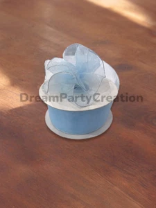 1.5" (LIGHT BLUE) Organza PULL RUFFLED BOW Ribbon SILVER Edge on one side 25 Yds - Picture 1 of 1