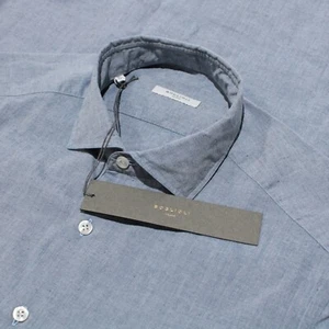 Boglioli NWT Casual Button Down Shirt Size 17 43 In Solid Blue Light Chambray - Picture 1 of 10
