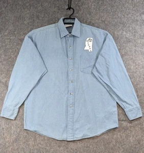 Crystal Springs Shirt Men Large Blue Denim Button Up Light Wash Loose Fit MAGPPA - Picture 1 of 16