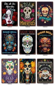 3 pcs Aluminum Metal Sign Tin Metal Sign Sugar Skull Wall Decor Day of The Dead - Picture 1 of 6