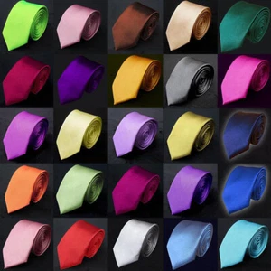 Cravate homme cravates unies satin couleur unie mince maigre fête intelligente mariage col fin - Photo 1/49