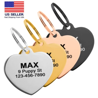 Индивидуальная бирка в форме сердца для питомца персонализированная нержавеющая сталь милая блестящая блестящая - Изображение 1 из 4