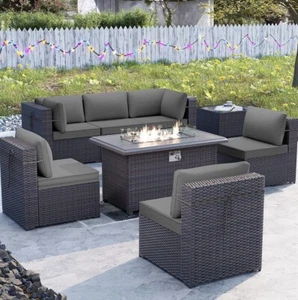 ALAULM 8 Piece Outdoor Set With 43” Gas Propane Fire pit Table - Picture 1 of 7