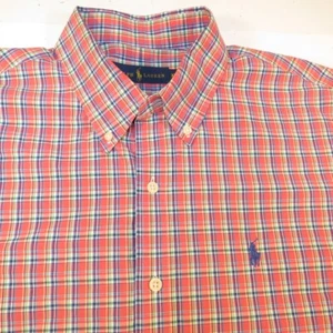 RALPH LAUREN POLO DESIGNER BUTTON UP DRESS SHIRT Mens XL PLAID Colorful Pink - Picture 1 of 6