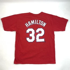 Majestic Texas Rangers Baseball Red T-Shirt Jersey Hamilton #32 Youth Size L - Picture 1 of 11