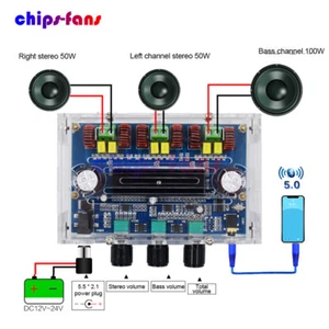 AUX Bluetooth 5.0 TPA3116D2 Digital Power Amplifier Board 2.1 Channel 2*50W+100W - Picture 1 of 40