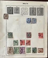 EARLY MALTA STAMPS LOT ON ALBUM PAGE, SELF-GOVERNMENT, REVENUE, KGV, QV & MORE
