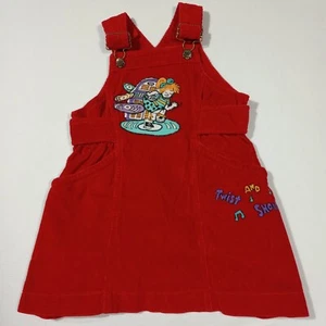 Girls 5 Twist and Shout Corduroy Vtg 90s Overall Dress Jukebox Music Records - Picture 1 of 10