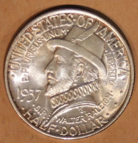 1937 Roanoke Commemorative Half Dollar - Superb Gem BU - #4839T - SHIPS FREE Cover