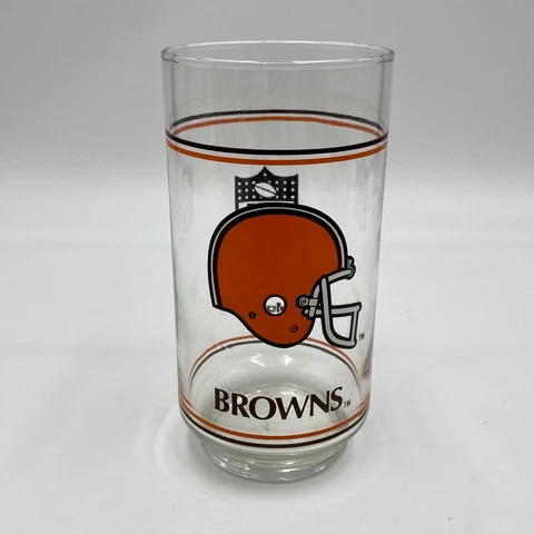 CLEVELAND BROWNS Mobil NFL Vintage LogoCup Drinking Glass Tall 16 oz Cover
