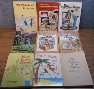 LOT Vintage Kids Books Dell Fried Worms Mom You're Fired Pippi South Seas 70 80s - Imagen 1 de 6
