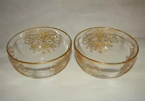 Set of 2 Retired Cambridge Optic Glass Portia Gold Encrusted Etched Finger Bowls - Picture 1 of 7