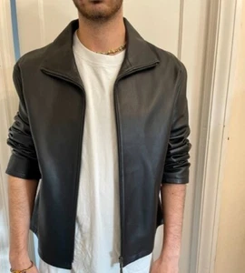 Men's designer Soft Chocolate Brown Leather jacket - Med NWT RRP £349. - Picture 1 of 11